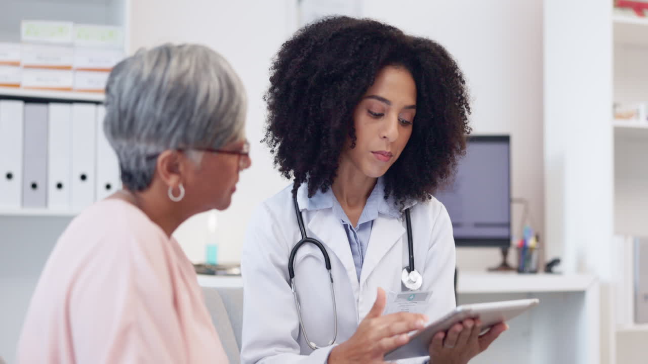 Healthcare, tablet and a woman patient