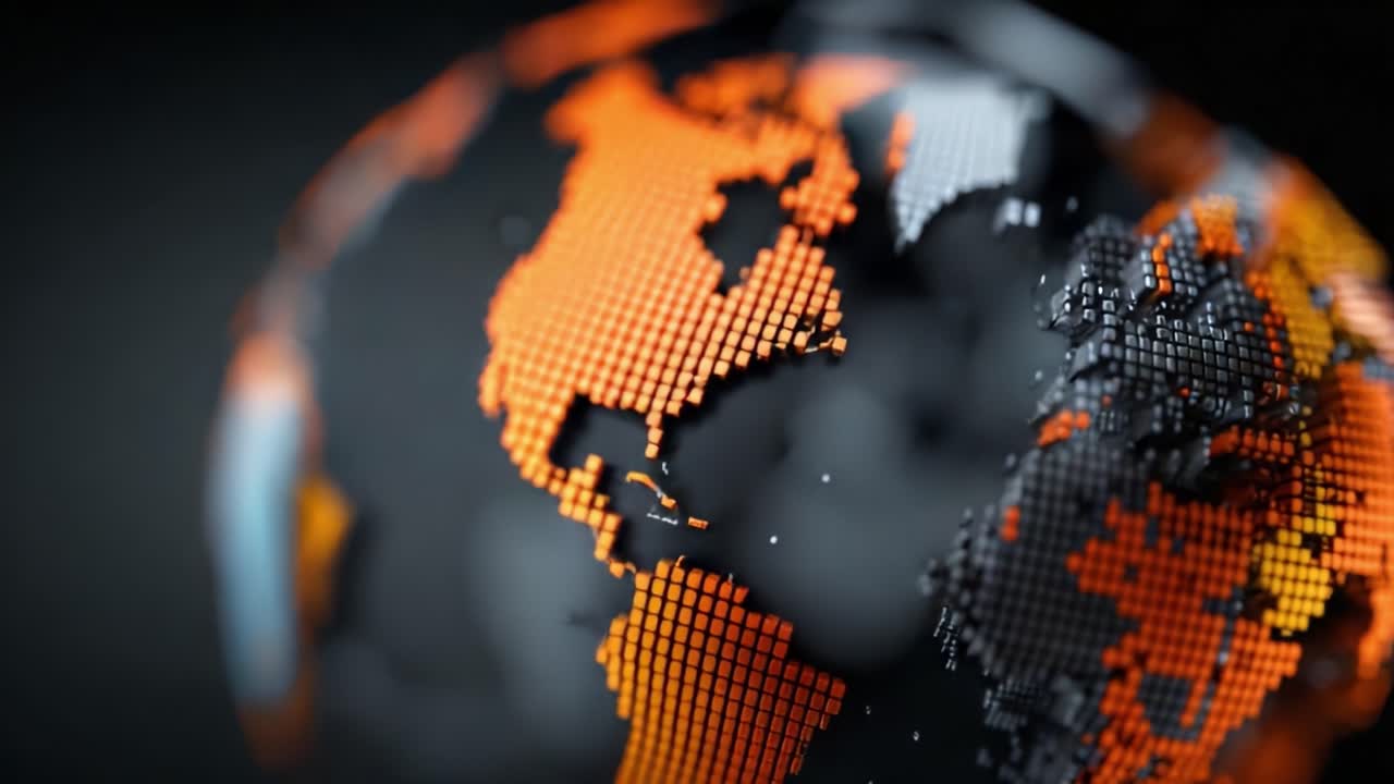 A Stunning Close-Up of a Digital Globe Showcasing Vibrant Orange Hues Overlaid on Geographical Patterns, Symbolizing Global Connectivity and Data Visualization