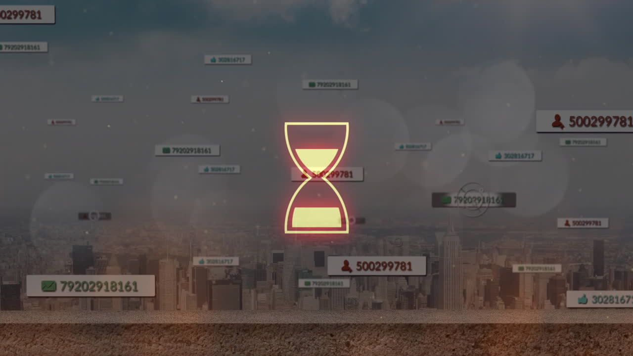 Cityscape background with digital notifications and alerts animation in foreground