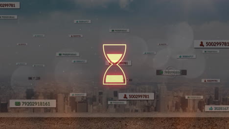 cityscape background with digital notifications and alerts animation in foreground