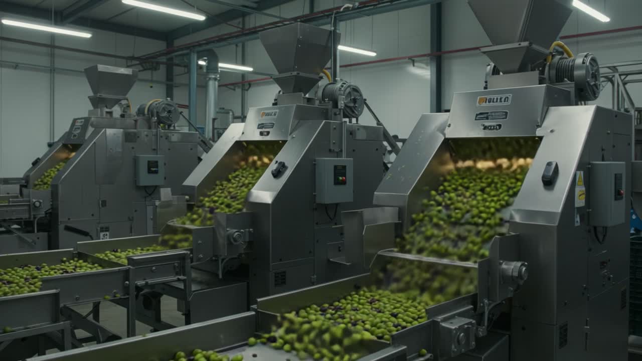 Efficient Processing of Fresh Produce Captured in a Modern Facility: Advanced Machinery Sorting and Distributing Green Grapes on an Assembly Line