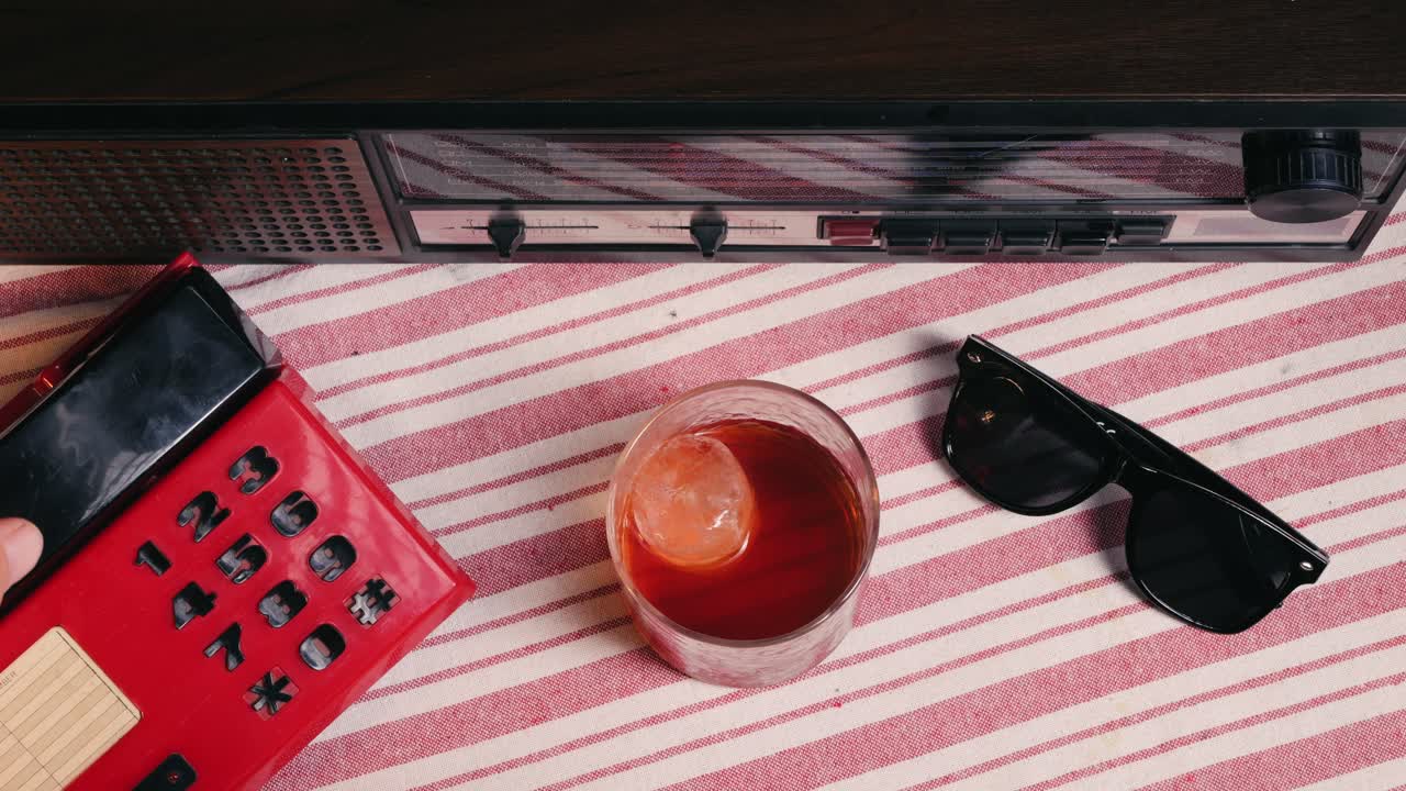 Vintage Retro Vibes: Radio, Cocktail, and Phone