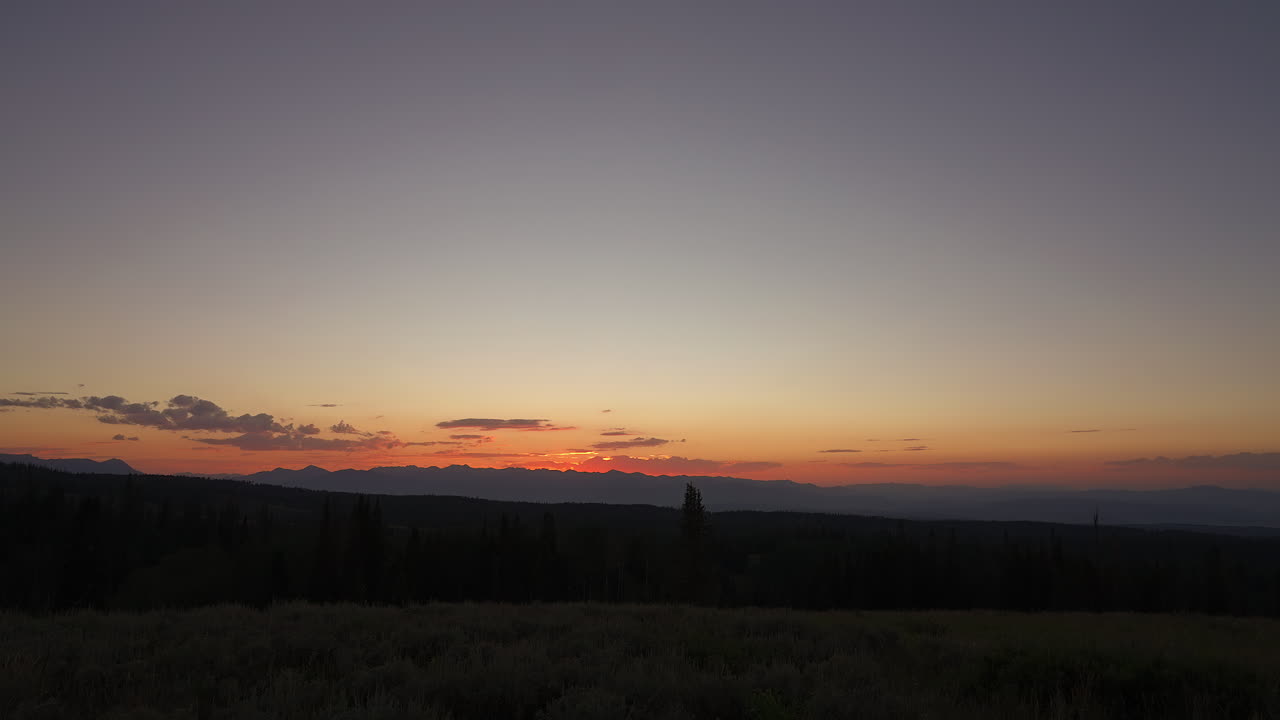Perfect Sunset Forest Mountain In Silhouettes. Timelapse