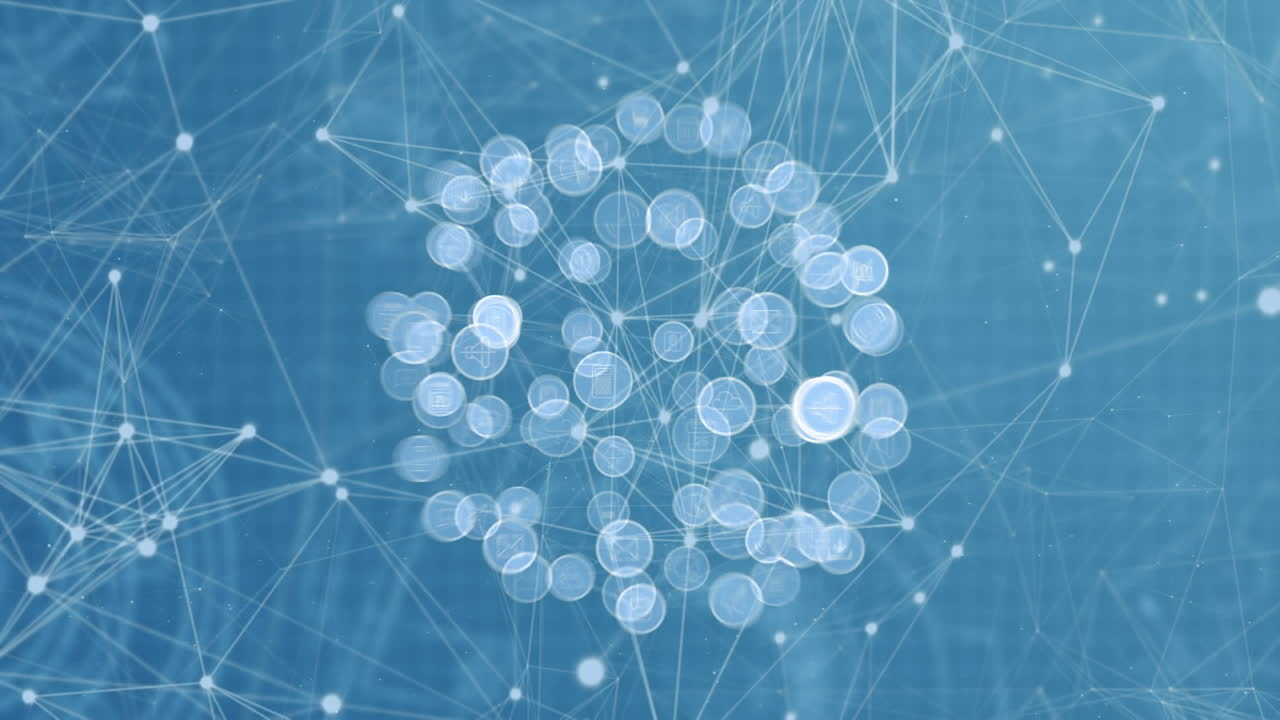 conexiones de luz rodeadas de iconos contra un fondo azul