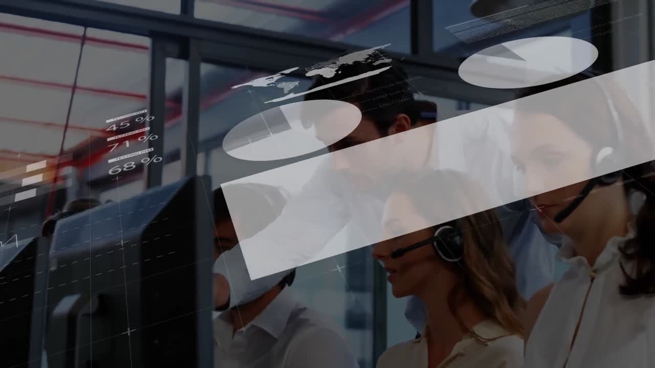 백그라운드에서 사업가들과 함께 데이터 처리의 애니메이션