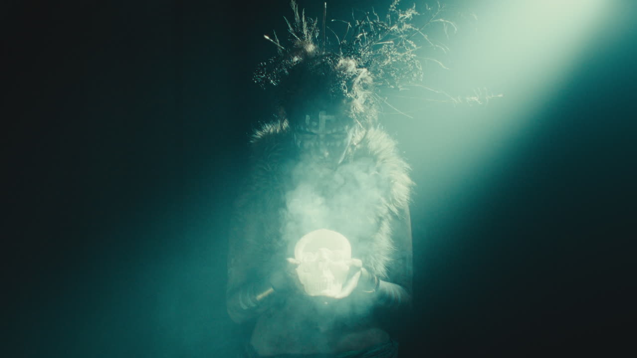 A creepy witch during the night storm