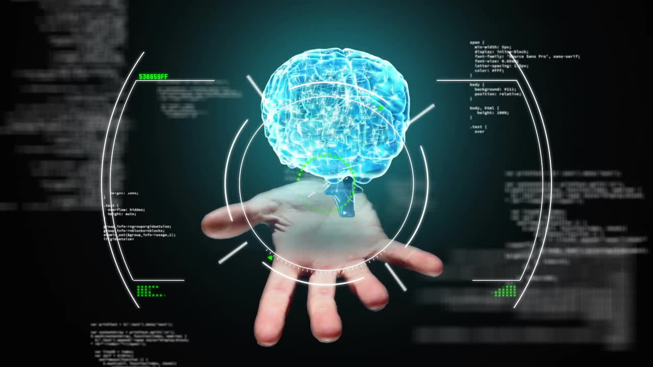 animación de escaneo de alcance y procesamiento de datos a mano con el cerebro