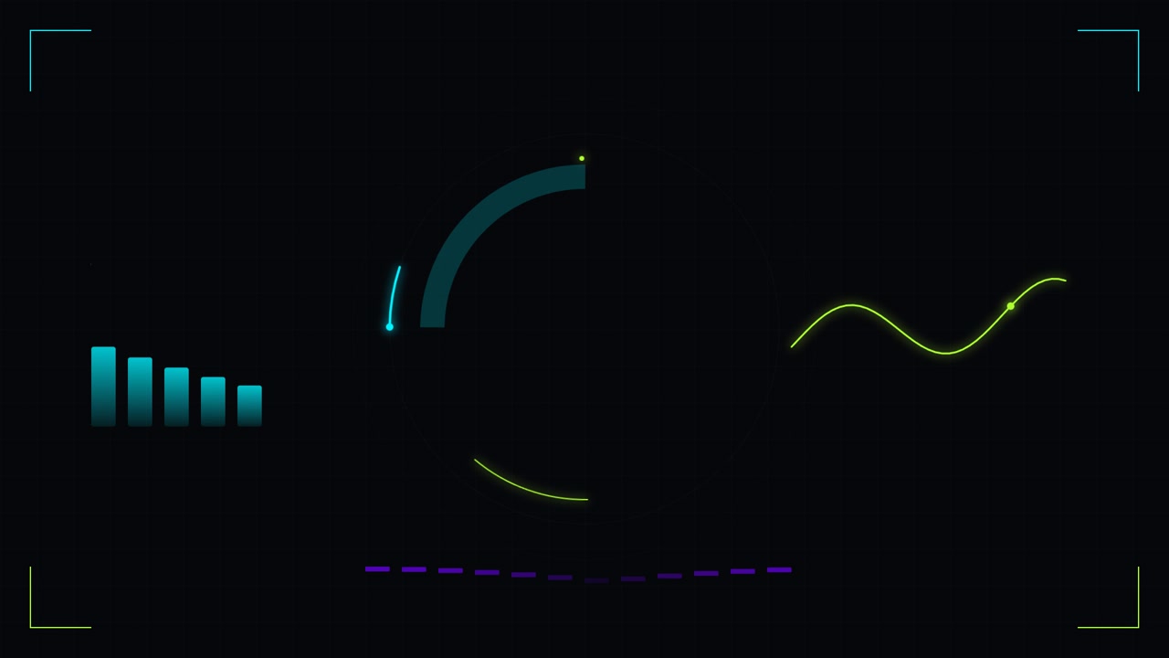 Digital HUD Interface with Animated Data Graphs and Circular Loading Elements