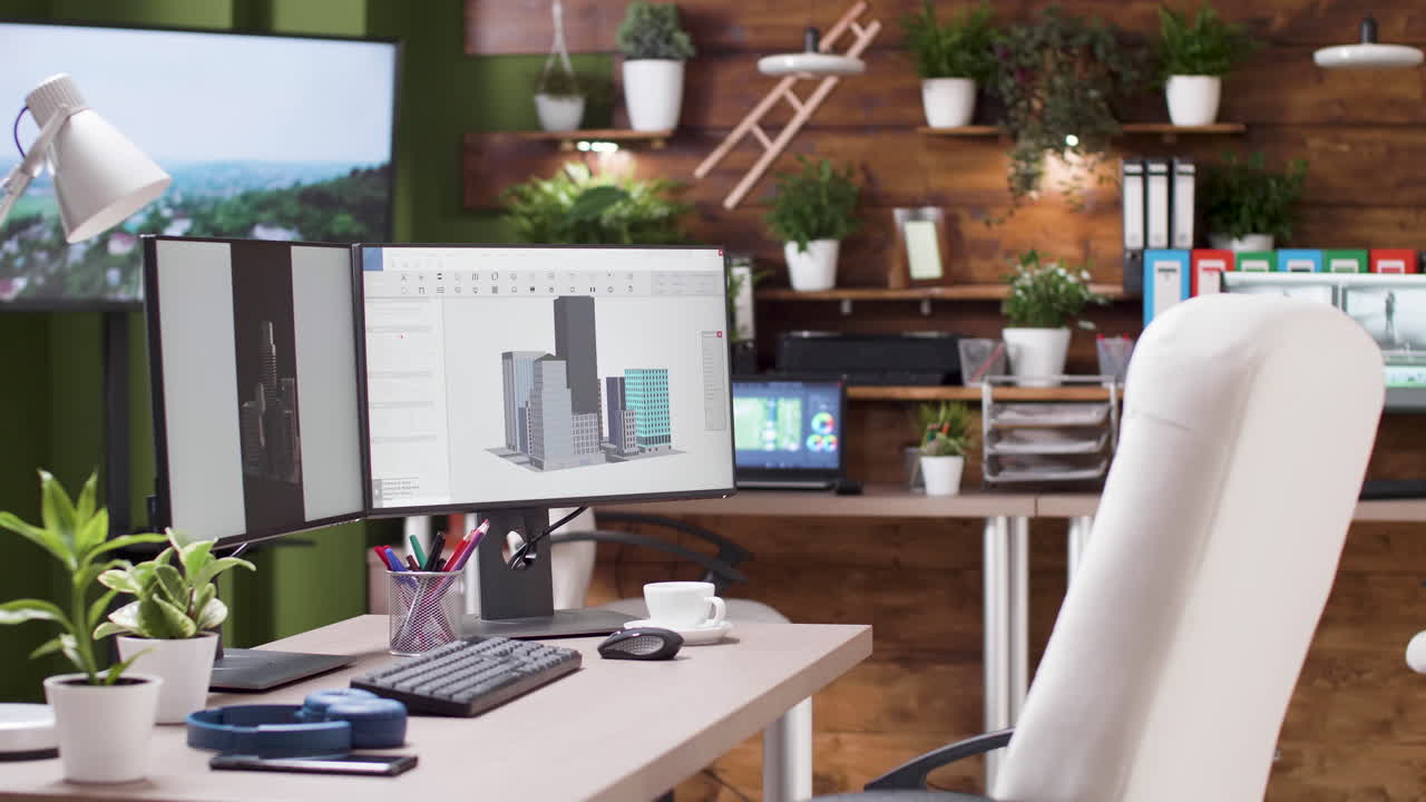 Modern Home Office Interior with Computer and Workspace