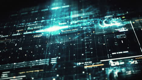 Advance data matrix, telemetry and encrypt numbers simulation user interface display in cyber space abstract de-focus environment background