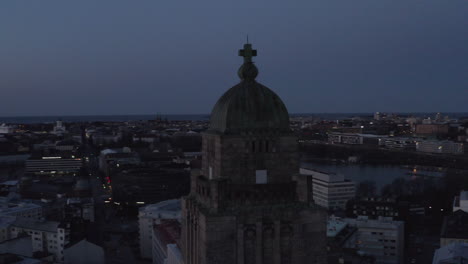 drone shot rotate around high church dome.
