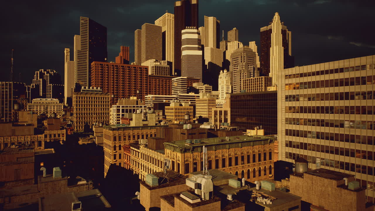 Dusk city skyline with modern architecture in a bustling metropolis