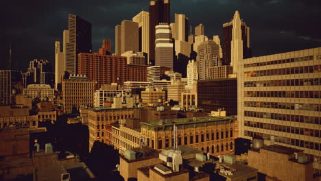 dusk city skyline with modern architecture in a bustling metropolis