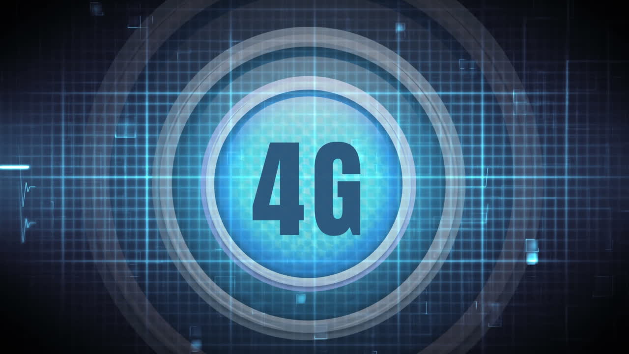 animación digital de un logotipo numérico 4g en fondo digital azul
