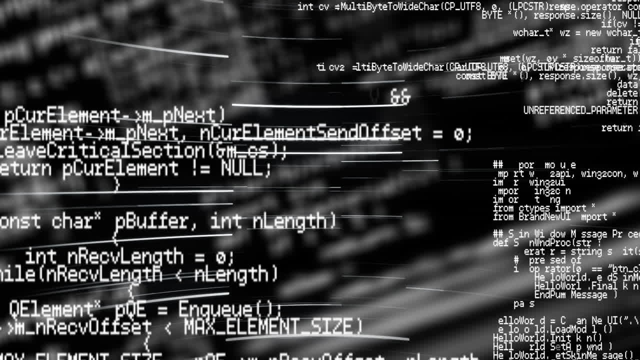 Animation of data processing on black background
