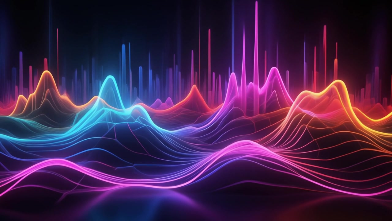 Abstract Neon Sound Wave Visualization with Glowing Digital Lines