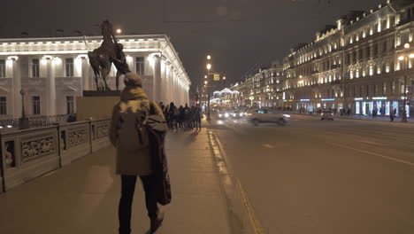 st petersburg night view with nevsky prospect and anichkov bridge