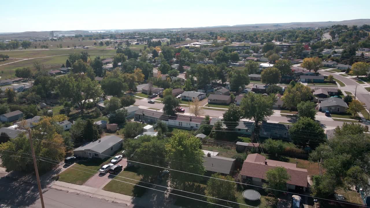 Aerial footage taken over a couple of streets and neighborhood blocks
