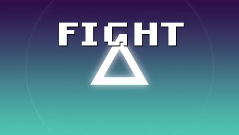 animation of white pixel text fight, over pulsating white shapes, on graduated blue background