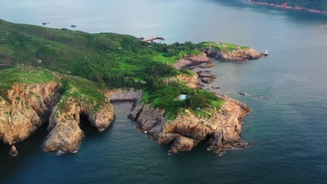 landscape of rugged coastline of island tung lung chau in hong kong