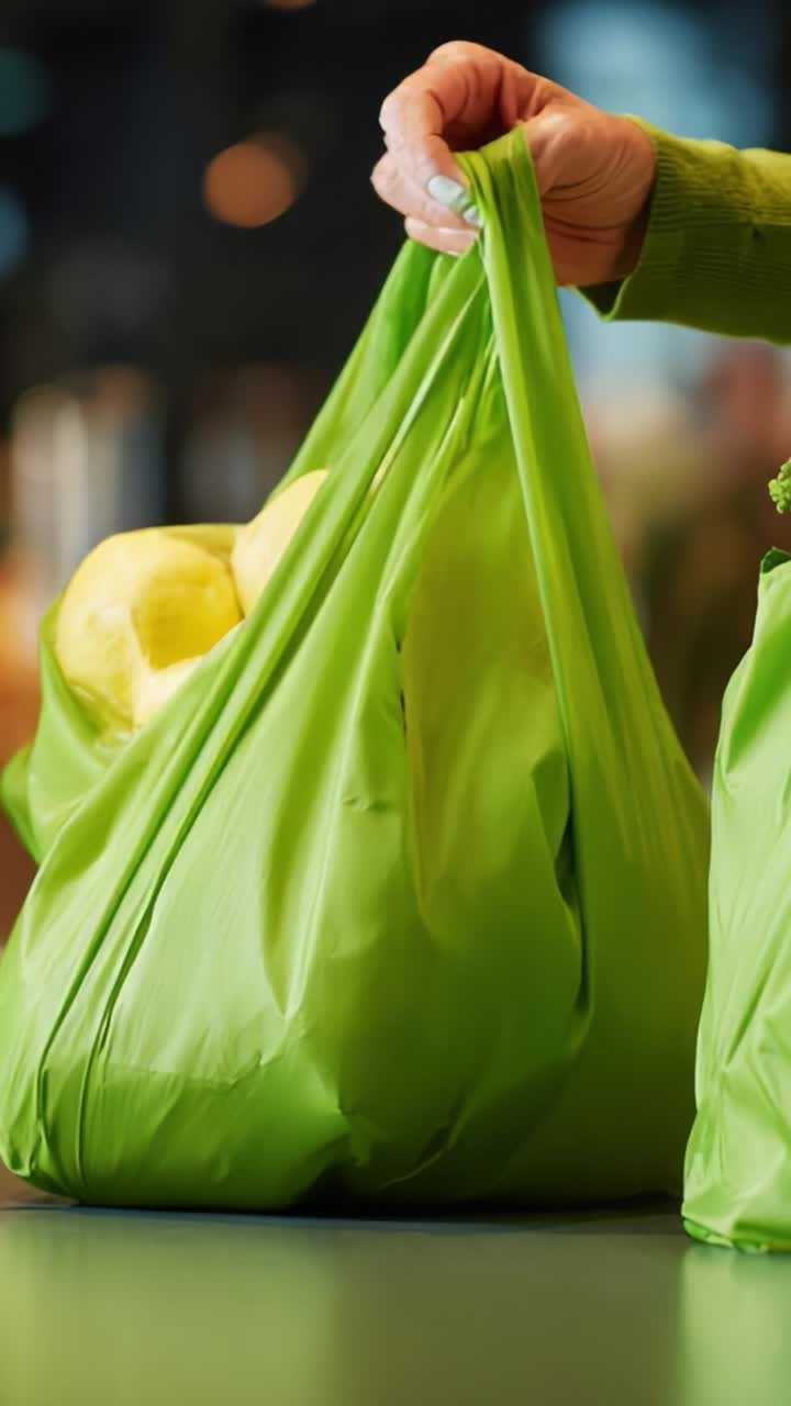 Eco-Friendly Green Bag Filled with Fresh Produce Highlighting Sustainable Grocery Shopping and Environmental Awareness in Modern Retail Settings