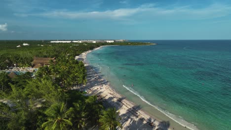 aerial view around a paradise beach in playa del carmen, mexico - circling, drone shot