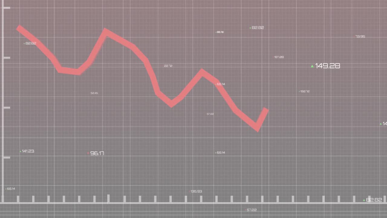 Animation of financial data processing over dark background