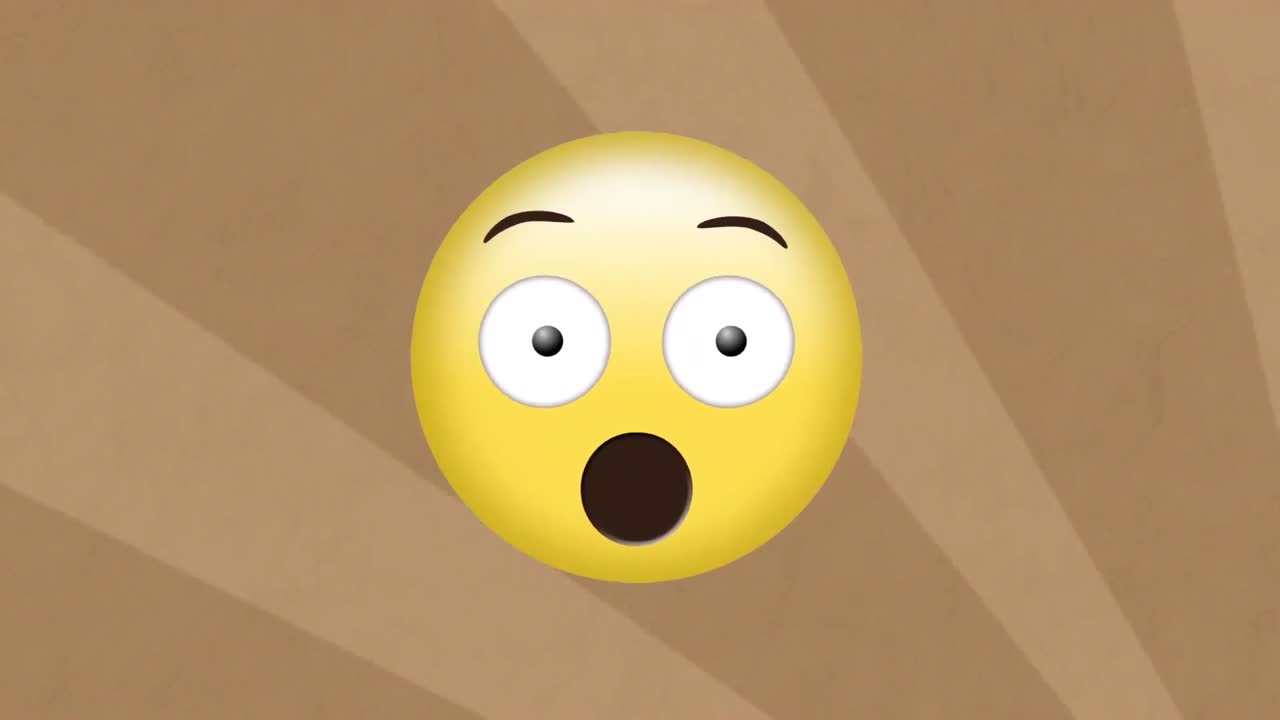 animación de un emoji asustado sobre un fondo a rayas