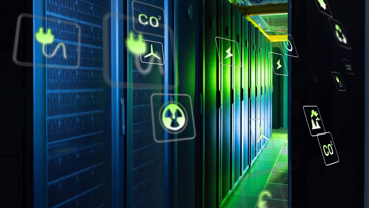 animación de iconos de ecología en la sala del servidor