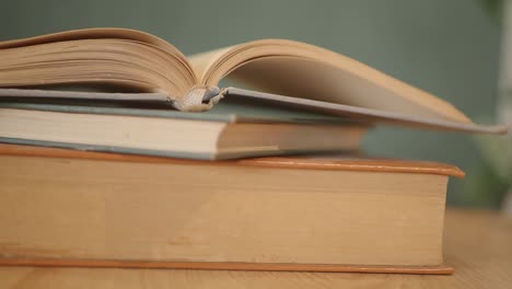 close-up of a stack of books