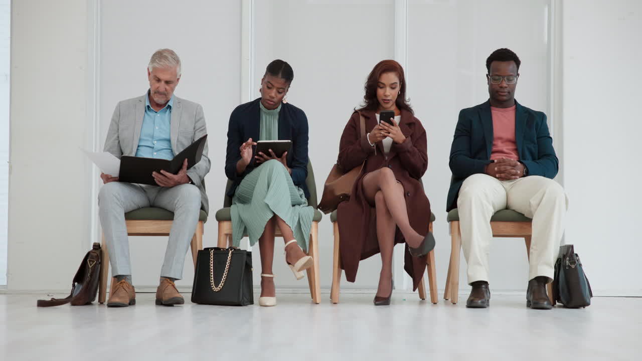 Diverse Group of Job Applicants Waiting for Interviews