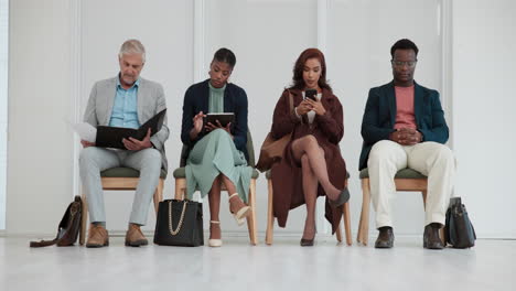 diverse group of job applicants waiting for interviews
