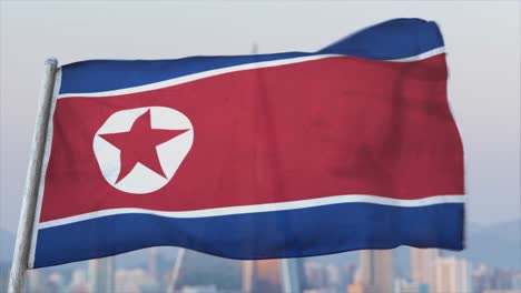 Vollständig-Wiederholbare-CGI-3D-Animation-Der-Nordkoreanischen-Flagge,-Die-In-Nahaufnahme-Flattert