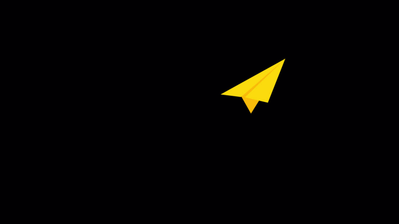 Animated Yellow Paper Airplane Flying on Black Background
