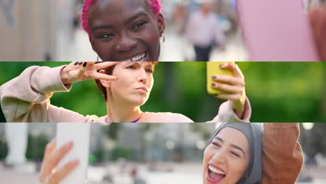 diverse group of women taking selfies