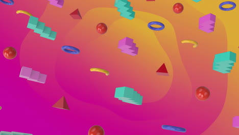 colorful geometric shapes floating in vibrant background animation