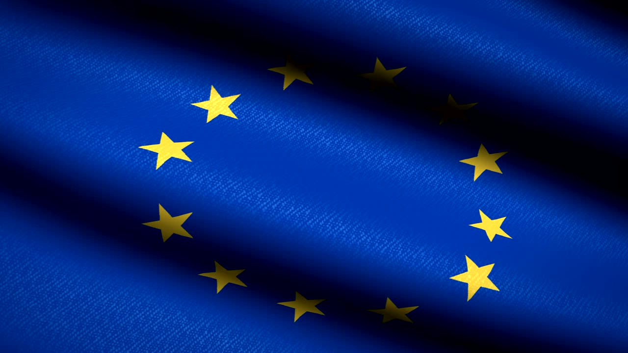 bandeira da união europeia agitando fundo texturizado têxtil. animação de loop sem costura. tela completa. movimento lento. vídeo 4k