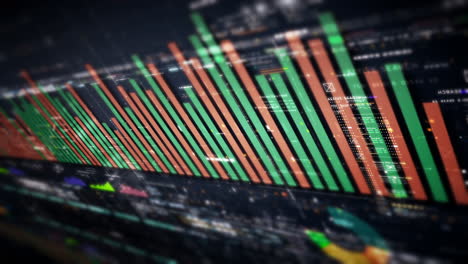 Mercado-De-Valores-De-Negocios,-Comercio,-Gráfico-De-Información-Con-Gráficos-Animados,-Gráficos-Y-Análisis-De-Información-De-Números-De-Datos-Que-Se-Mostrarán-En-La-Pantalla-De-Visualización-Del-Monitor-Para-El-Tema-De-La-Maqueta-De-La-Reunión-De-Negocios