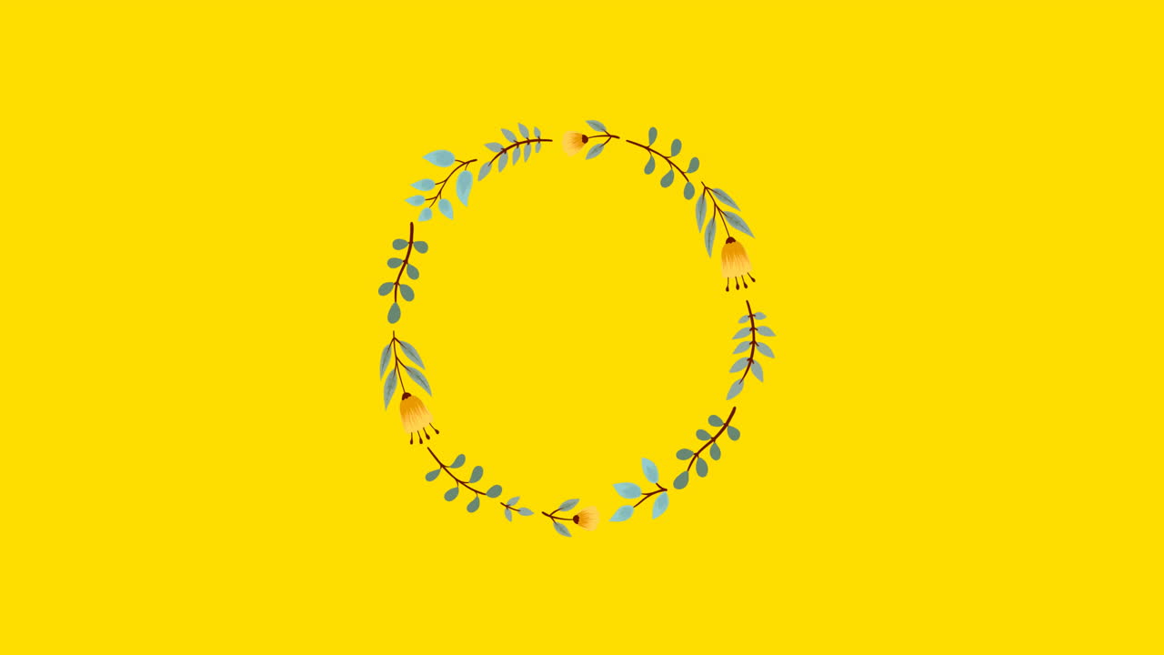 노란색 배경 위에서 최면 운동으로 회전하는 꽃의 애니메이션
