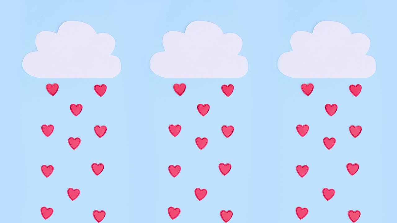 corazones cayendo de las nubes. deten el movimiento.