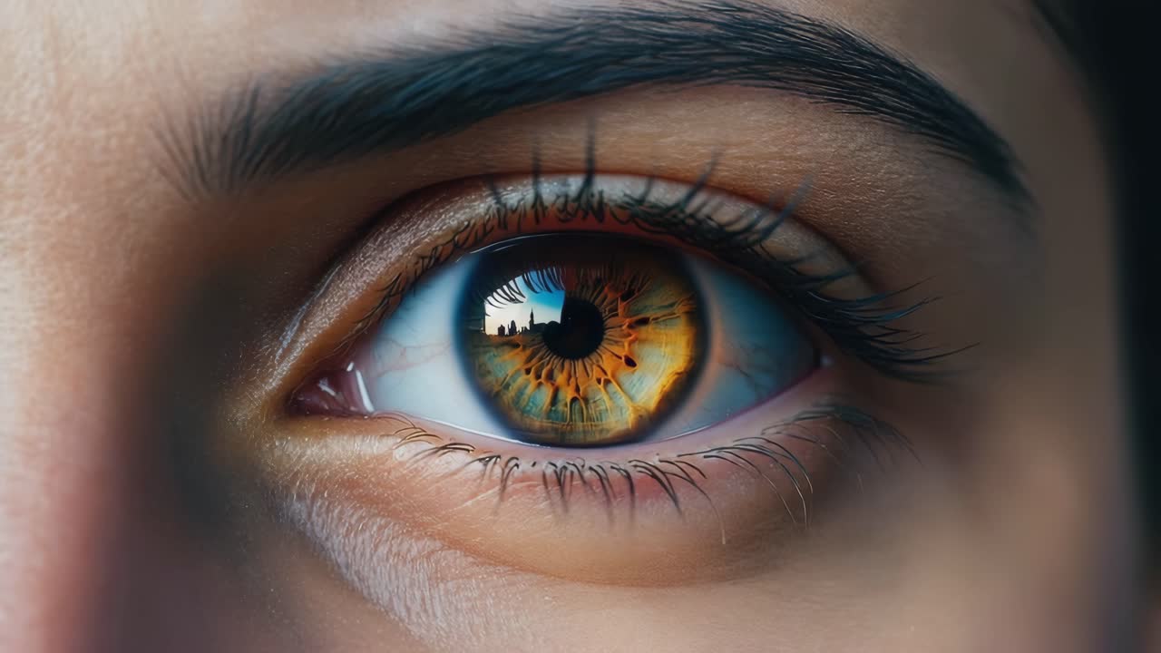 Close-up of a Human Eye with Intricate and Colorful Iris