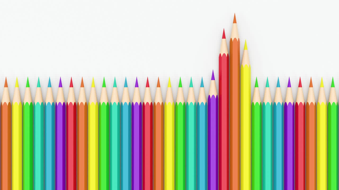 3d 렌더링을 위해 색 배경으로 줄지어있는 다채로운 연필.
