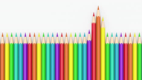 lápices de colores en una fila con fondo blanco, renderización 3d.