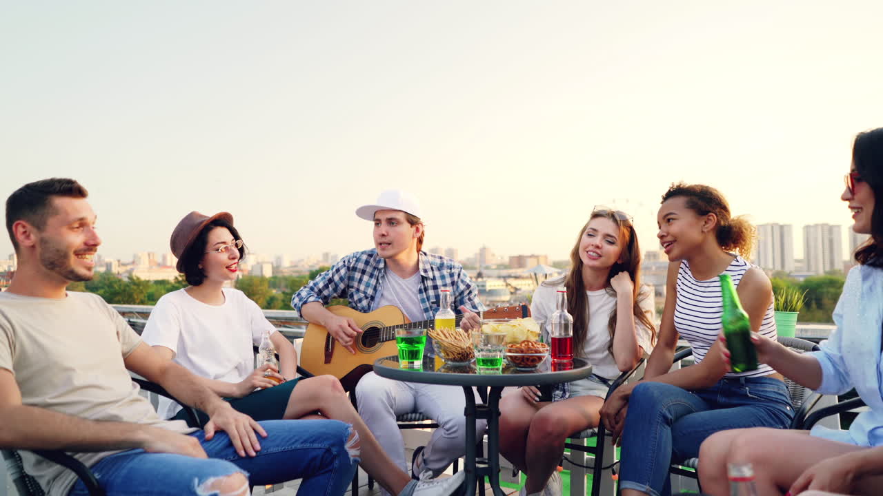 Friends Enjoying a Rooftop Party