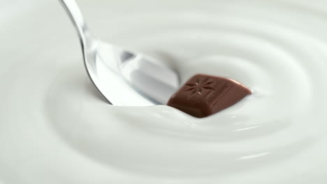 chocolate square in milk