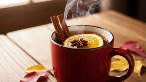 a cozy cup of spiced tea with aromatic cinnamon and citrus, perfect for autumn vibes, evoking warmth and comfort in every sip