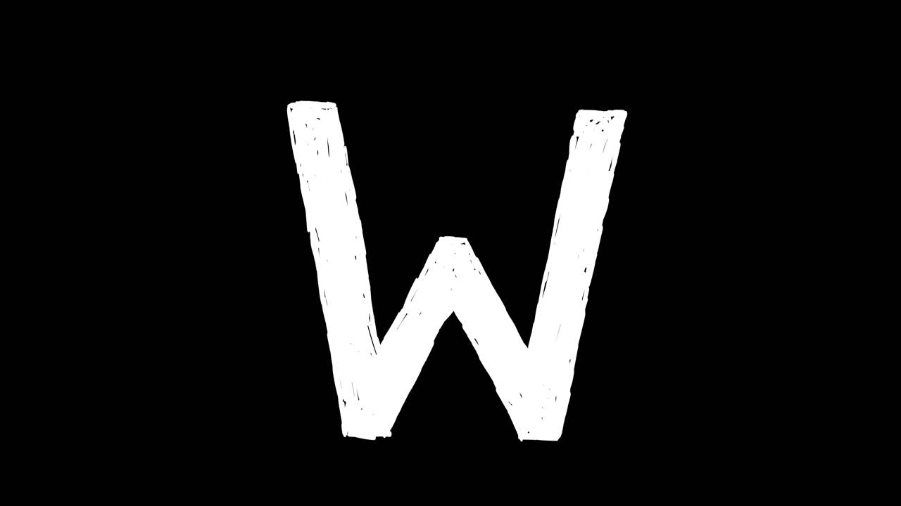 Lettera W animata disegnata a mano tremolante su sfondo nero