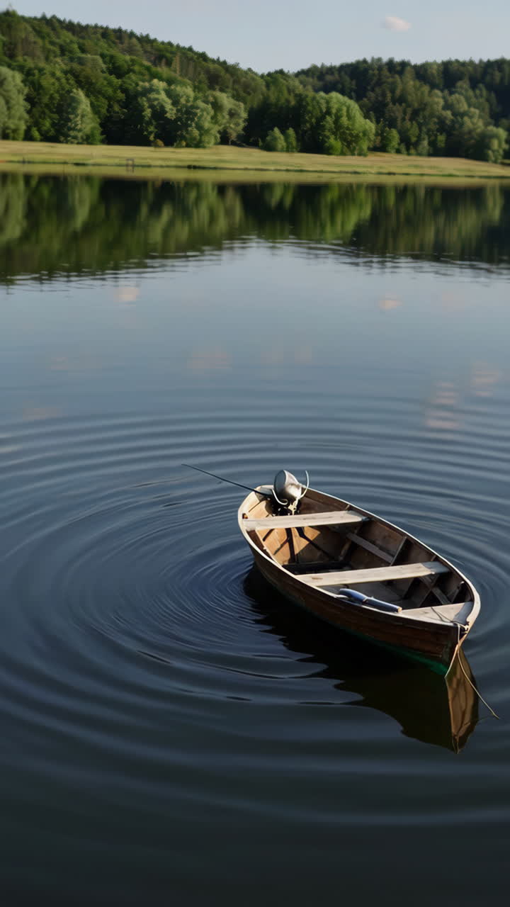 Wooden Boat on a Calm Lake