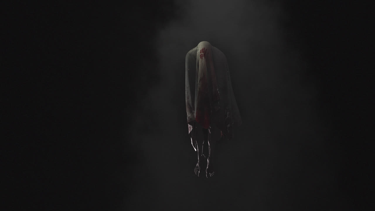 animación de fantasma en movimiento y humo sobre fondo negro