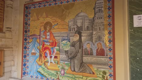 Religiöse-Mosaikkunst-An-Der-Wand-In-Der-St.-Georgs-Kirche-Im-Alten-Kairo